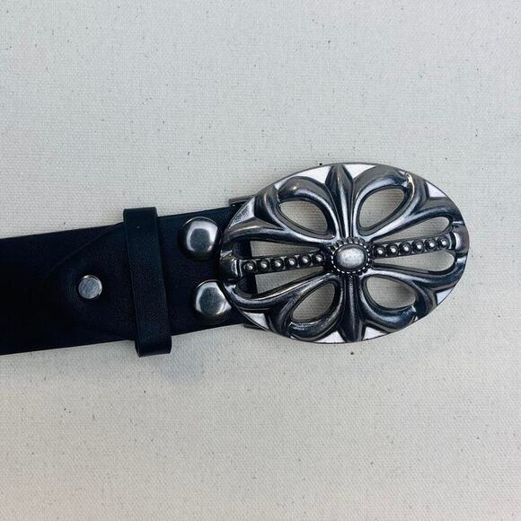 y2k 2000s vintage skeleton chrome cross studded goth emo black belt - Picture 8 of 8